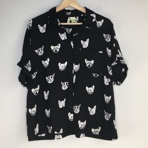 Japna black white french bulldog collared shirt